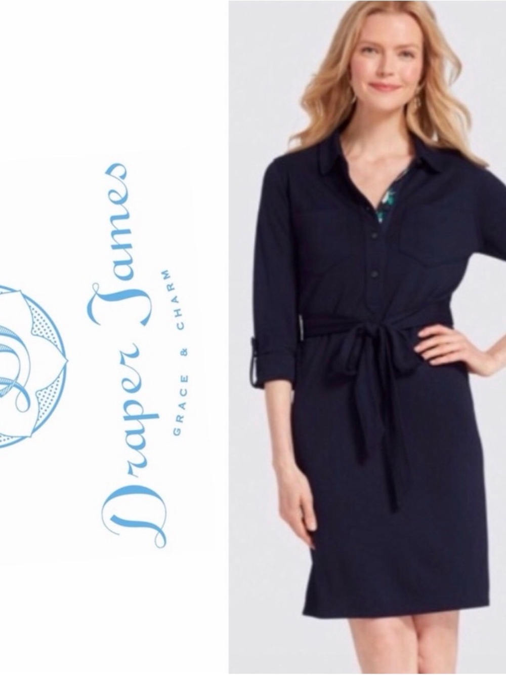 Draper James Deep Navy Button-Front Dress
